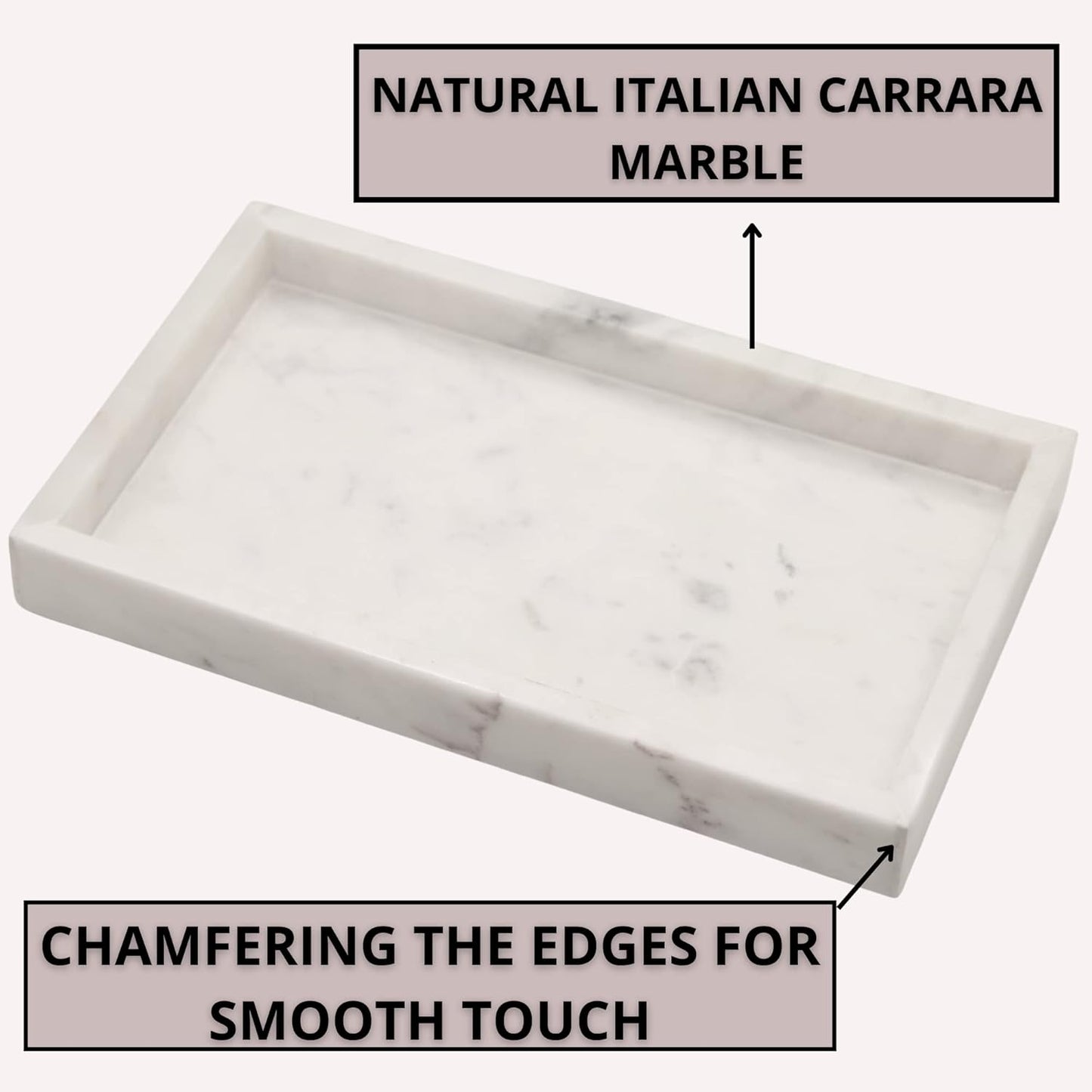 Natural White Marble Tray for Bathroom | Kitchen | Vanity | Desktop, Stone Organizer for Coffee Table, Dresser, Nightstand, Candles, Soap, Towel, Plant, Jewelry (10" x 6"), Rectangular