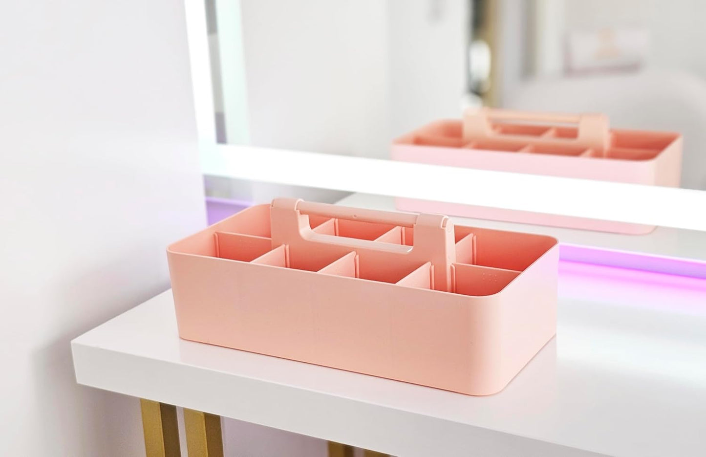 Portable Caddy - Stackable Plastic Organizer with Handle | Desk, Makeup, Dorm, Classroom Art Organizer (Made In USA) (Black/Indie Pink)