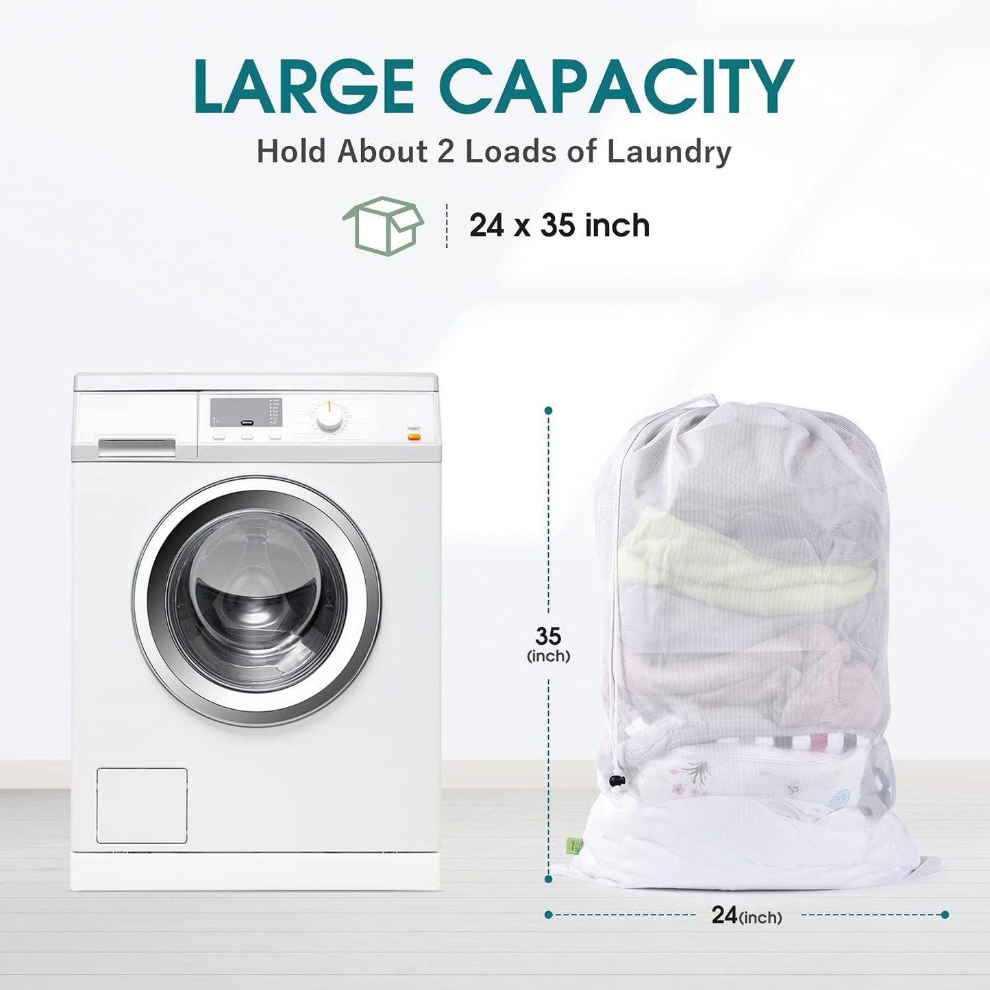 OTraki 2 Pcs Large Mesh Laundry Bags 24X36 Inch Heavy Duty Drawstring Laundry Wash Bag, Dirty Clothes Laundry Hamper Liner Machine Washable Storage Bag for Travel Dorm Camp Hotel Beach White