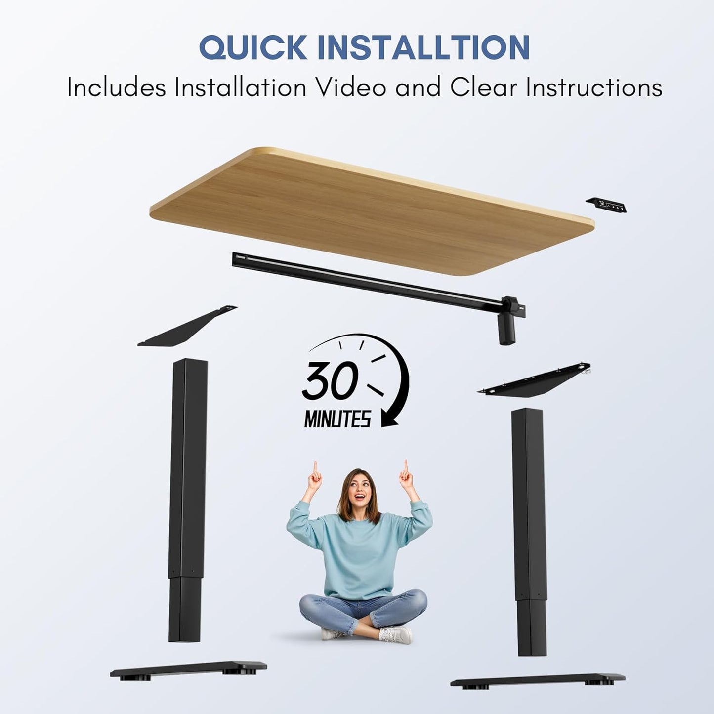 Furmax Electric Height Adjustable Standing Desk Large 48 x 24 Inches Sit Stand up Desk Home Office Computer Desk Memory Preset with T-Shaped Metal Bracket, Maple