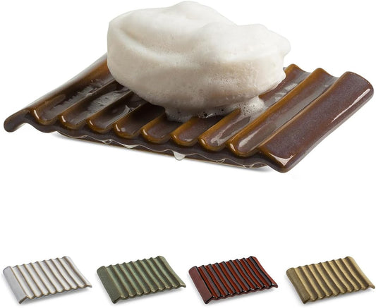 Bar Soap Holder Ceramic Soap Dish Japanese Style for Countertop & Saver for Shower Sink and Kitchen, with Self Drain, Lift Soap Keep Dry, Purple