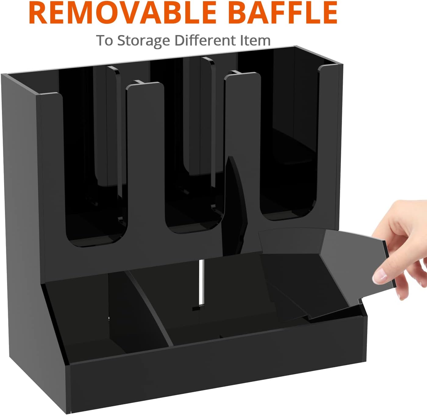 Richboom Cup and Lid Organizer, 6 Compartments with 2 Removable Dividers Coffee Station Countertop Cup Dispenser Condiment Organizer Accessories Caddy for Breakroom, Office, Home - Black