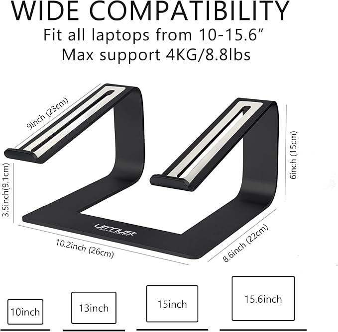 Urmust Laptop Stand for Desk - Ergonomic Computer Stand Riser Holder for MacBook Air Pro, Dell, HP, Lenovo, Samsung, Alienware Laptops 11-15.6" (Black, Up to 15.6" Laptop)