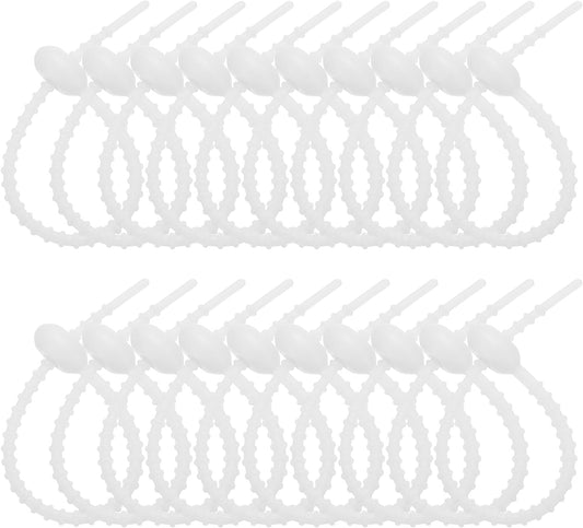 PATIKIL 6 Inch Silicone Cable Ties, 20pcs Rubber Reusable Twist Zip Ties Organizer for Home Office Kitchen Food bags Wires Adjustable Bag Clip, White