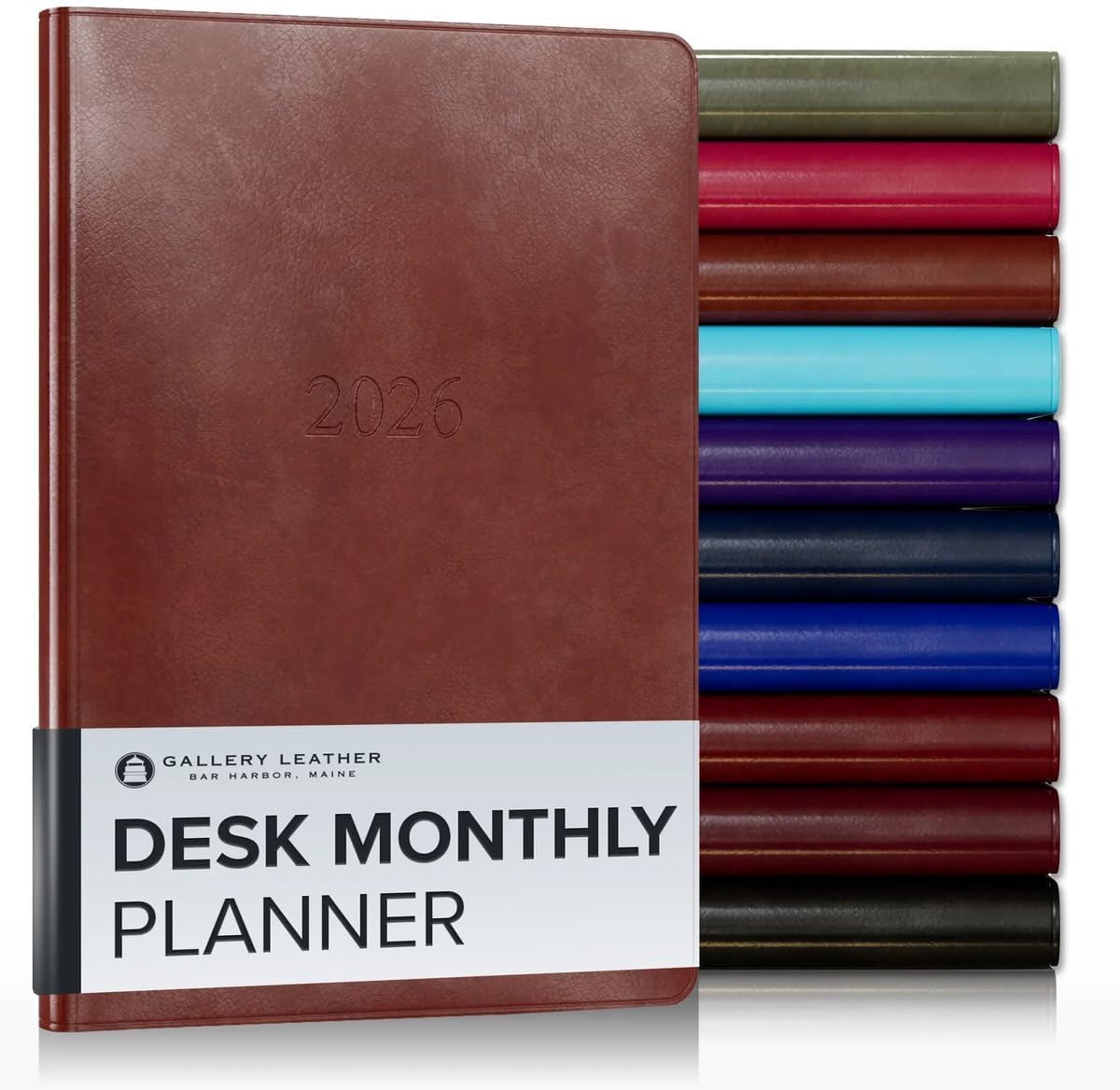 Gallery Leather Desk Monthly Planner 2025-2026, Elegantly Bound Calendar Planner and Notebook with Stylish Gold-Gilded Page Edges, 18 Months - Acadia Tan - 8x5.5”