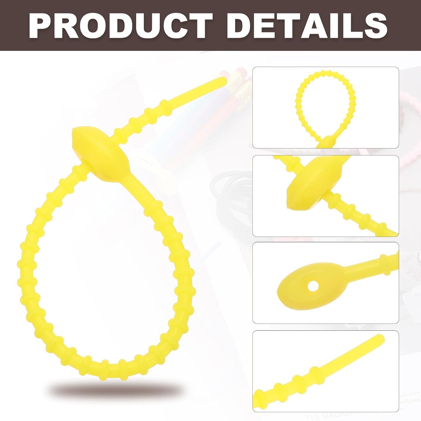 PATIKIL 8 Inch Silicone Cable Ties, 20pcs Rubber Reusable Twist Zip Ties Organizer for Home Office Kitchen Food bags Wires Adjustable Bag Clip, Fluorescent Yellow