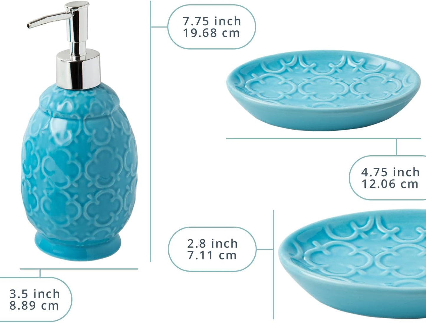Comfify 4-Piece Bathroom Accessory Set - Ceramic Bath Set with Blue Glossy Finish - Modern Vanity Accessories Including Soap Dish, Tumbler, and Toothbrush Holder