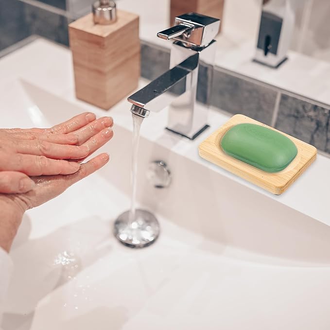 12 Pcs Bamboo Soap Dishes, Self-Draining Non-Slip Soap Saver, Wooden Soap Holder Tray, Shampoo Bar Holder for Bathroom, Kitchen (3 Size)