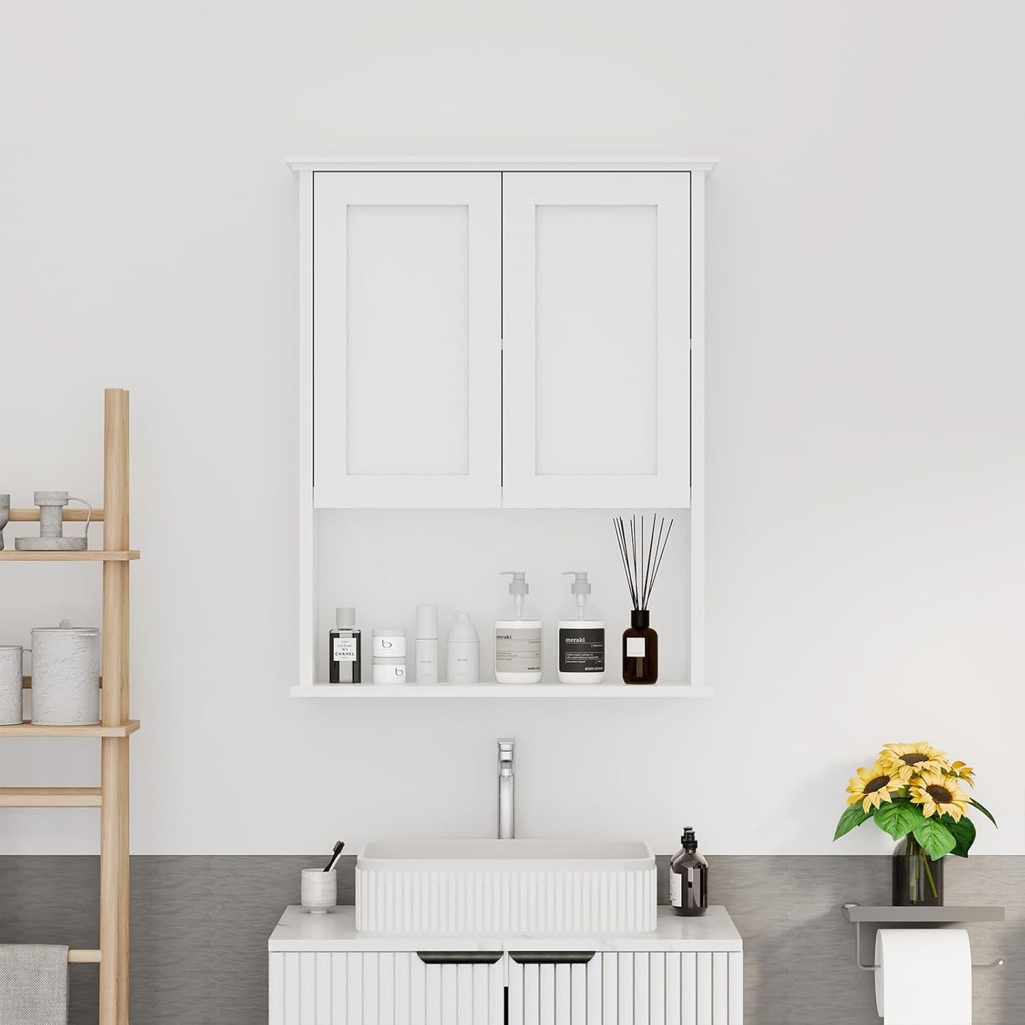 Bathroom Medicine Cabinet - Toilet Cabinet - Wall Mounted Cabinet - Multi Scene Wall Cabinet Storage Solution (Suitable for Bathroom, Kitchen, Living Room; White, Easy to Install)