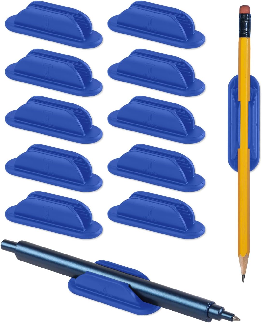 Adhesive Pencil Holders for Desk Set of 10 - Silicone Pen Holder with 15 PCS Adhesive Pads - Flexible Pencil Holder for Office Essentials Accessories and Teacher Supplies…
