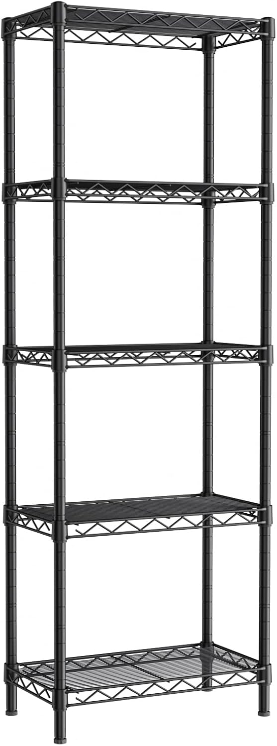 Small 5 tire Shelves Storage Wire Shelving Unit Metal Shelf Adjustable Organizers Storage Shelving for Bathroom Laundry Room Kitchen Pantry10”D x 16”W x 55”H Black