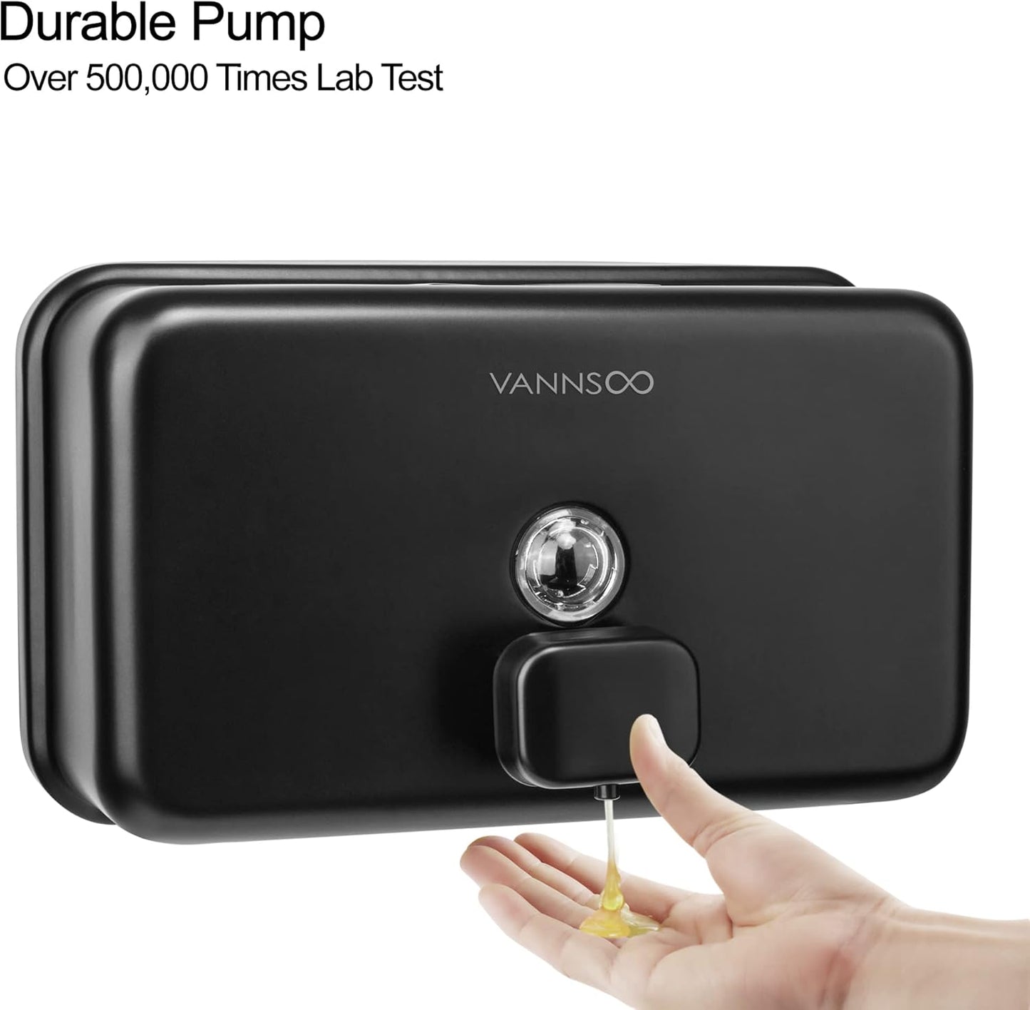 Wall Mounted Hand Soap Dispenser Bathroom, 1200ml 40oz Commercial Stainless Steel Black Liquid Soap Dispenser Wall Mount (Horizontal Black)