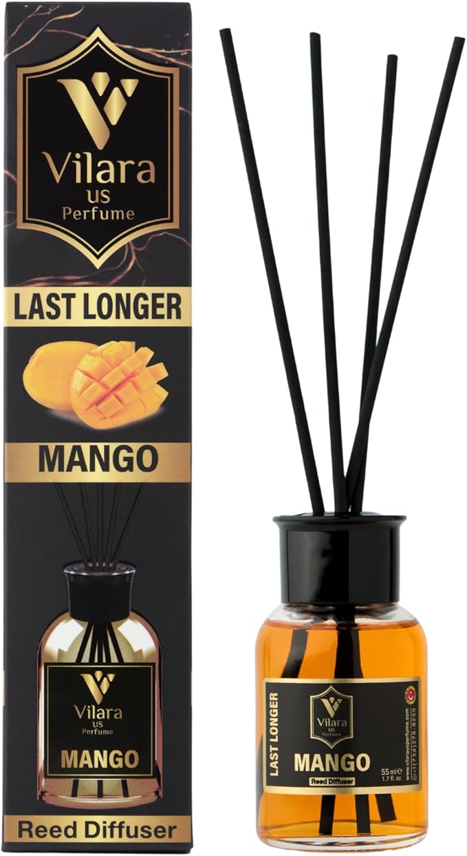 Reed Diffuser Set with Sticks for Home – Bathroom, Bedroom & Office Aromatherapy – Long Lasting Scented Oil Diffuser with Sticks – Luxury Room Fragrance Diffuser 55ml,1.7 fl oz (Mango)