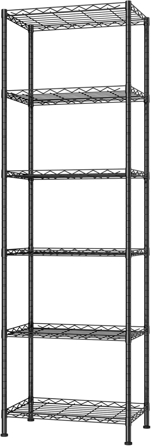 HOMEFORT 6-Shelving Unit, Adjustable Wire Shelving, Metal Wire Shelf Rack Organizer for Kitchen, Pantry, Closet, Bathroom, Laundry, Black,21" W x 11" D x 69" H