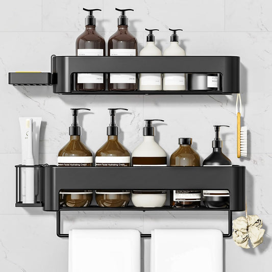 Large Shower Caddy, 4 Pack Adhesive Shower Organizer, 15.15in Large Capacity Bathroom Shelves, No Drilling for Bathroom Organizers and Storage & Home Decor & Kitchen (black)