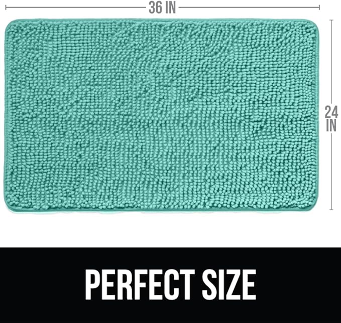 KANGAROO Bathroom Rugs, Chenille Soft Absorbent Bath Rug, Shaggy Shower Mat, Quick Dry Machine Wash Bathmat, Plush Carpet Mats for Tub, Bathtub and Room Home Decor Accessories, 36x24, Turquoise