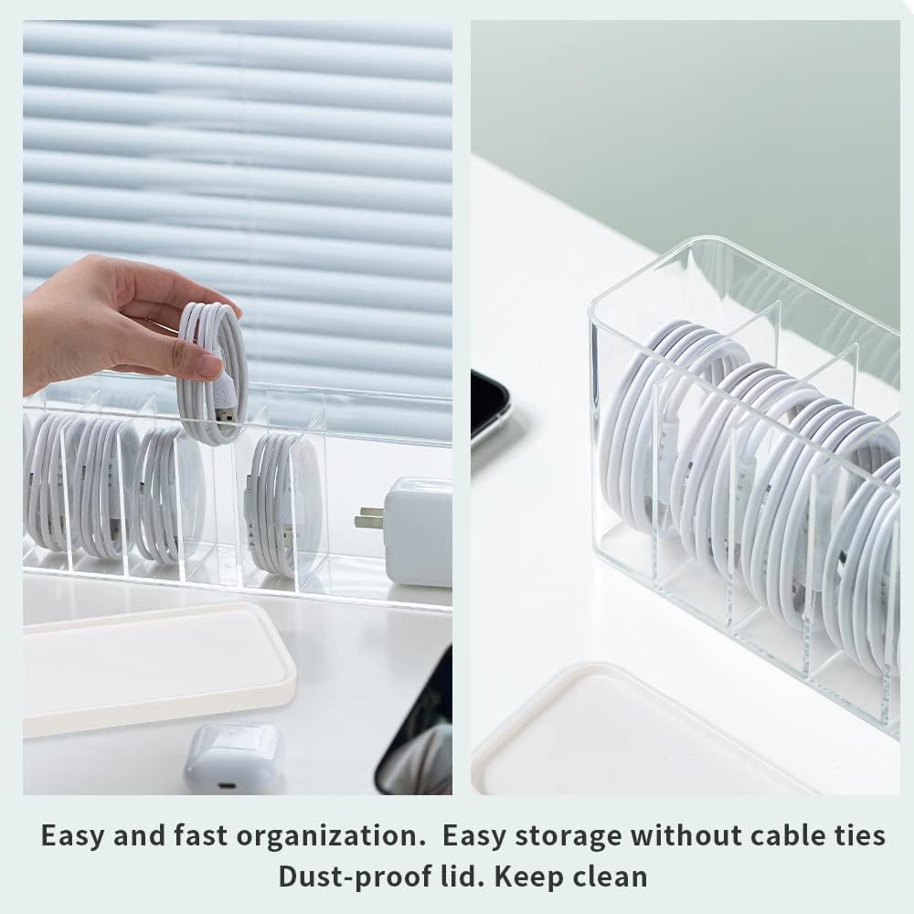 Charger Cable Cord Storage Organizer Box - 1 Pack With Lid - Easy Storage Without Cable Ties