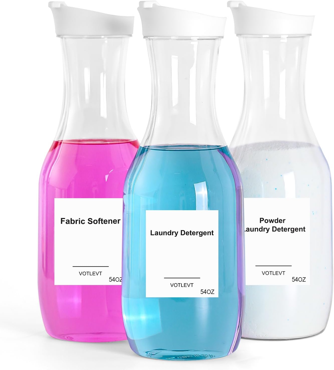 54 OZ Laundry Detergent Dispenser, Laundry Soap Dispenser, Liquid Laundry Detergent Container and Organizer, Clear Plastic Fabric Softener and Laundry Powder Dispenser for Laundry Room, 3Pack