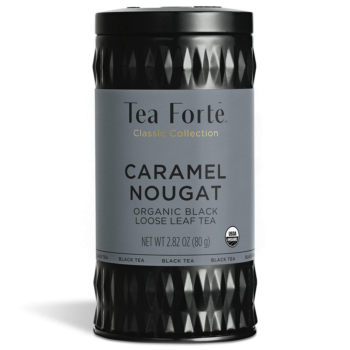 Tea Forte Caramel Nougat Premium Loose Leaf Caffeinated Black Tea Blend Canister, Makes 35-50 Cups, Round Canister