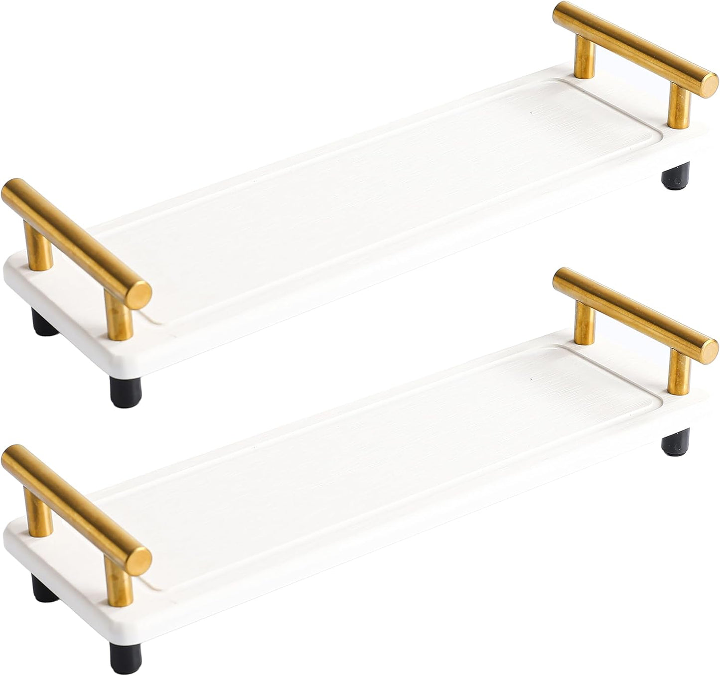 2Pcs Water Absorbing Stone Drying Tray for Kitchen Counter, Decorative Organizer for Kitchen Counter, White Gold Sink Tray, Stone Drying Mat, Instant Dry Sink Caddy (White & Gold Handle, Small)