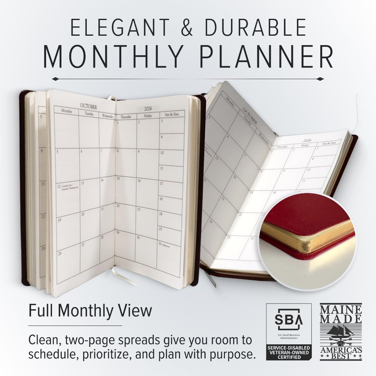 Gallery Leather Pocket Monthly Planner 2025-2026, Elegantly Bound Calendar Planner and Notebook with Stylish Gold-Gilded Page Edges, 18 Months - Acadia Wild Rose - 6x3.25"