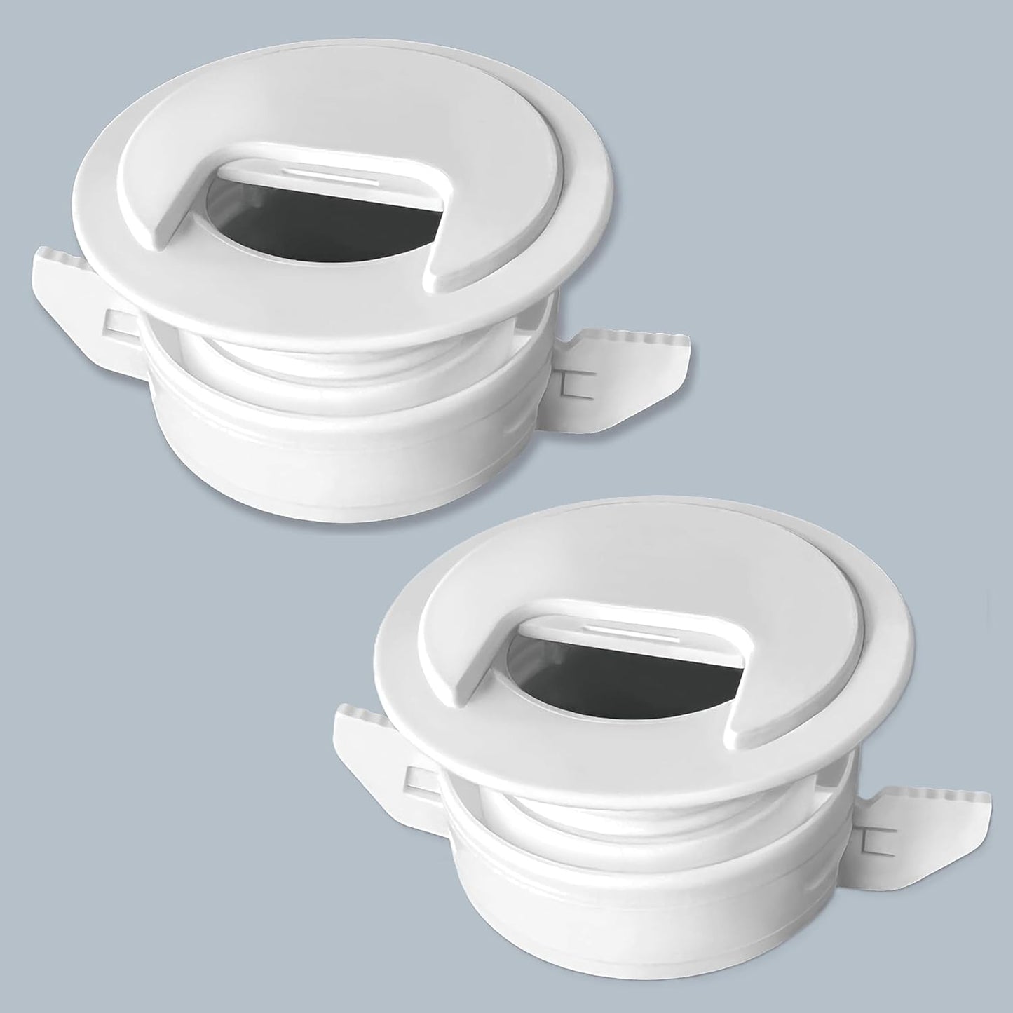 2PK White Patented: Only Cable, Wire, Cord Management Tool-Free Self-Securing/Locking Grommet and with Cap Slider, for Walls, Ceilings, Desks - Used for All Surfaces 3/8" to 1" Thick. Made in USA