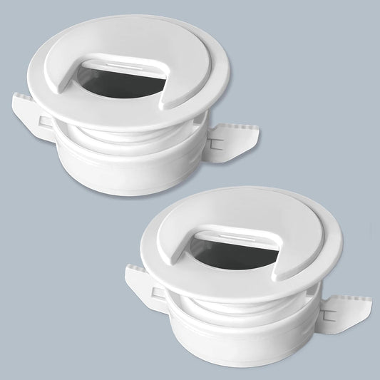 2PK White Patented: Only Cable, Wire, Cord Management Tool-Free Self-Securing/Locking Grommet and with Cap Slider, for Walls, Ceilings, Desks - Used for All Surfaces 3/8" to 1" Thick. Made in USA