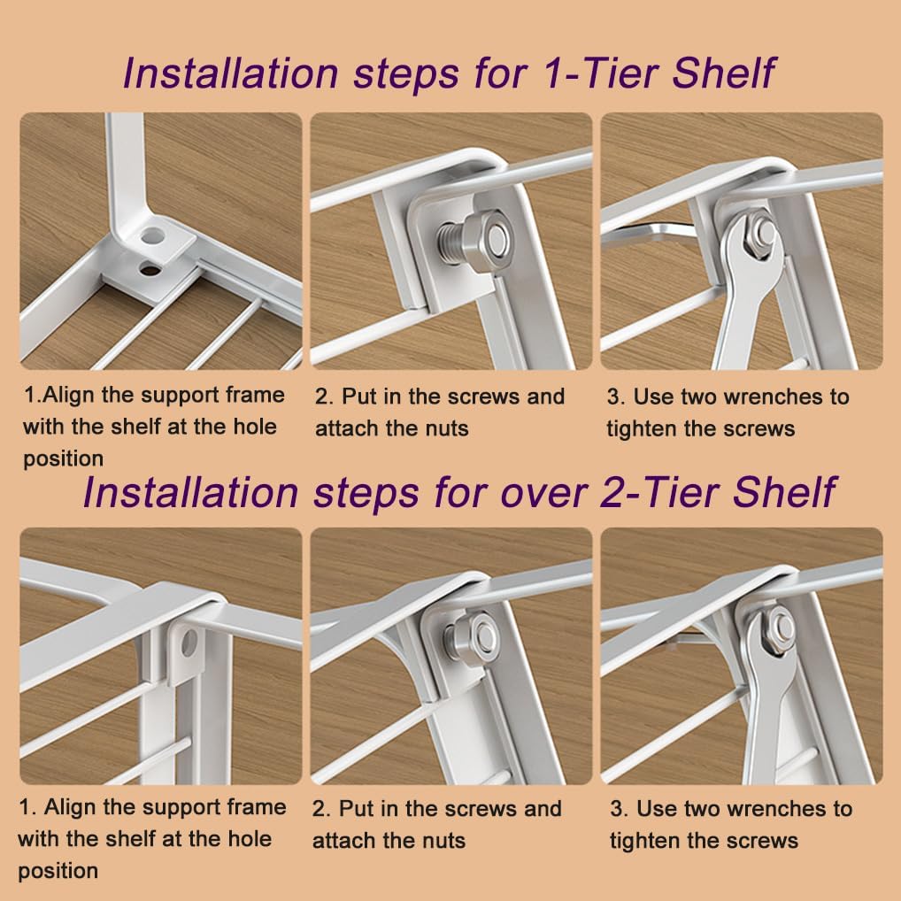 Kitchen Cabinet Storage Shelf Stackable Wire Spice Rack Organizer Heavy Duty Space Saver for Bathroom Bedroom Closet Laundry Room Office Countertop - White, Pack 1