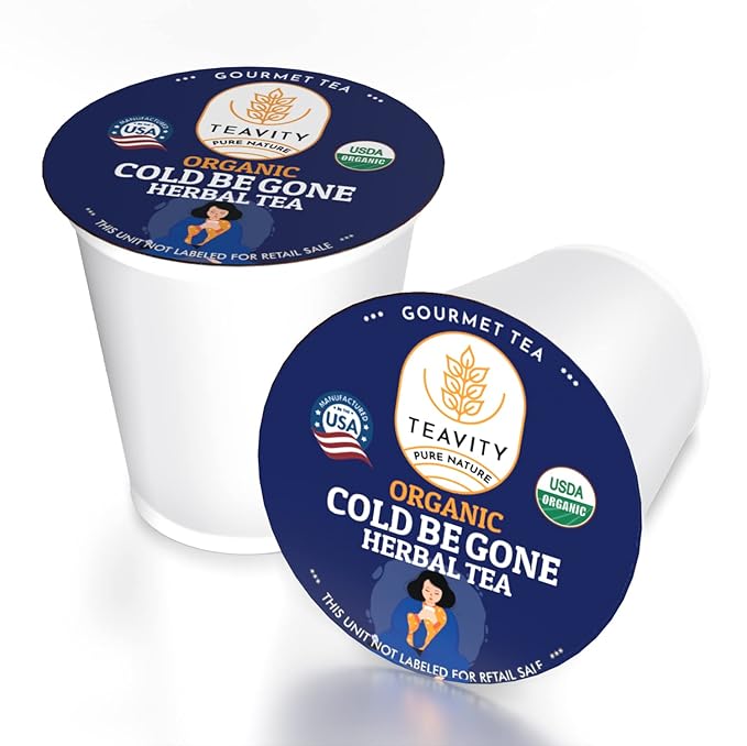 Organic Rooibos Tea Pods for Keurig with Lemon, Mint, Licorice - Unsweetened Decaf Tea for K Cup Brewing - Cold Be Gone by Teavity (12 Tea Pods)