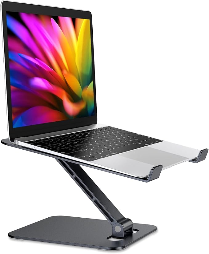 Foldable Laptop Stand, Height Adjustable Ergonomic Computer Stand for Desk, Aluminum Portable Laptop Riser Notebook Holder Mount Compatible with MacBook Pro Air, HP, Dell 10-16" (Black)