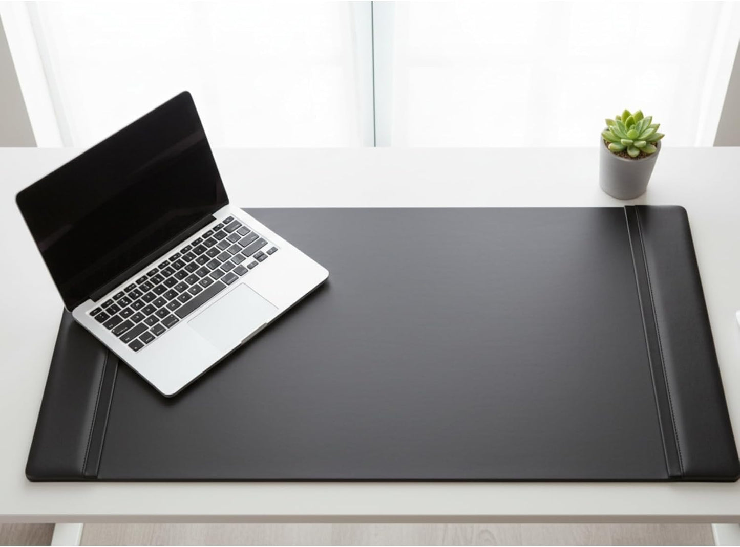 Dacasso Classic Leather Desk Pad with Side Rails - Luxury Leather Desk Blotter for Writing - Padded Executive Desk Surface Protector - (Black, 34” x 20”)