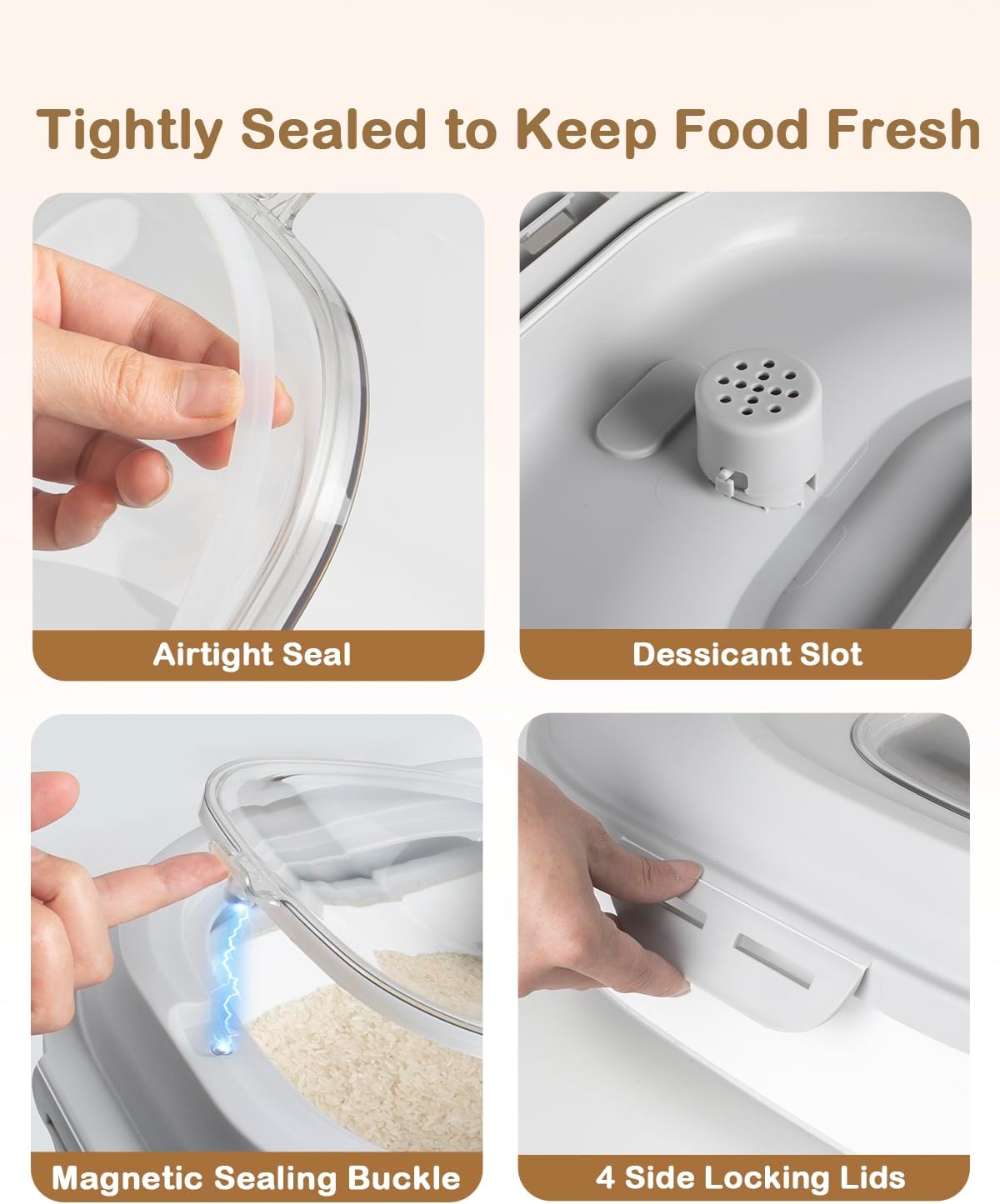 20-50 Lbs Food Storage Container With Wheel, Airtight Locking Lid, Collapsible Rice Container, Flour Storage With Small Container and Scoop, Suitable for Pet Food