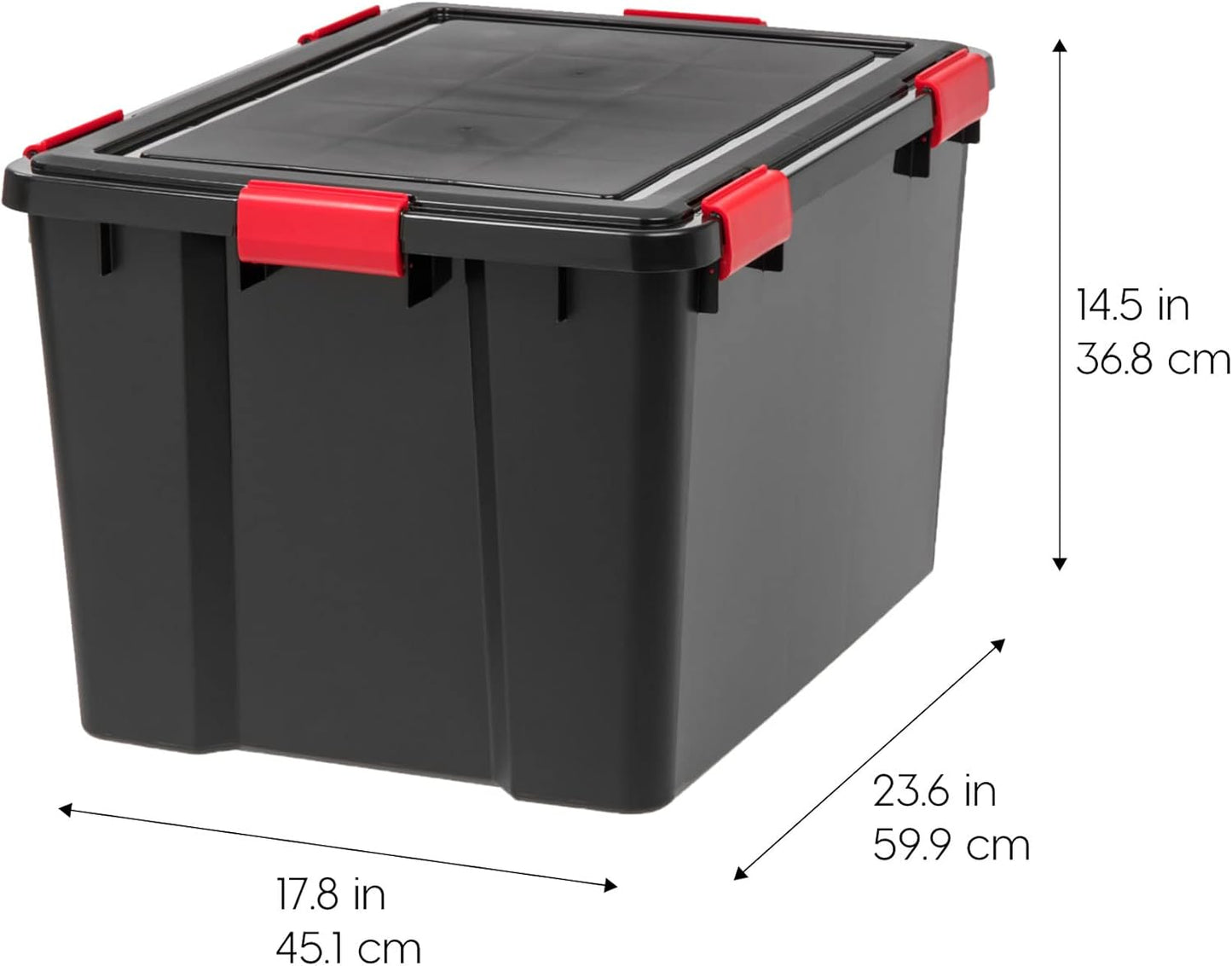 IRIS USA WeatherPro 74 Qt Storage Bins with Lids, 3 Pack, BPA-Free Plastic Gasket Box with Tight Latch and Seal, Stackable Nestable Tote Tub - Black/Red