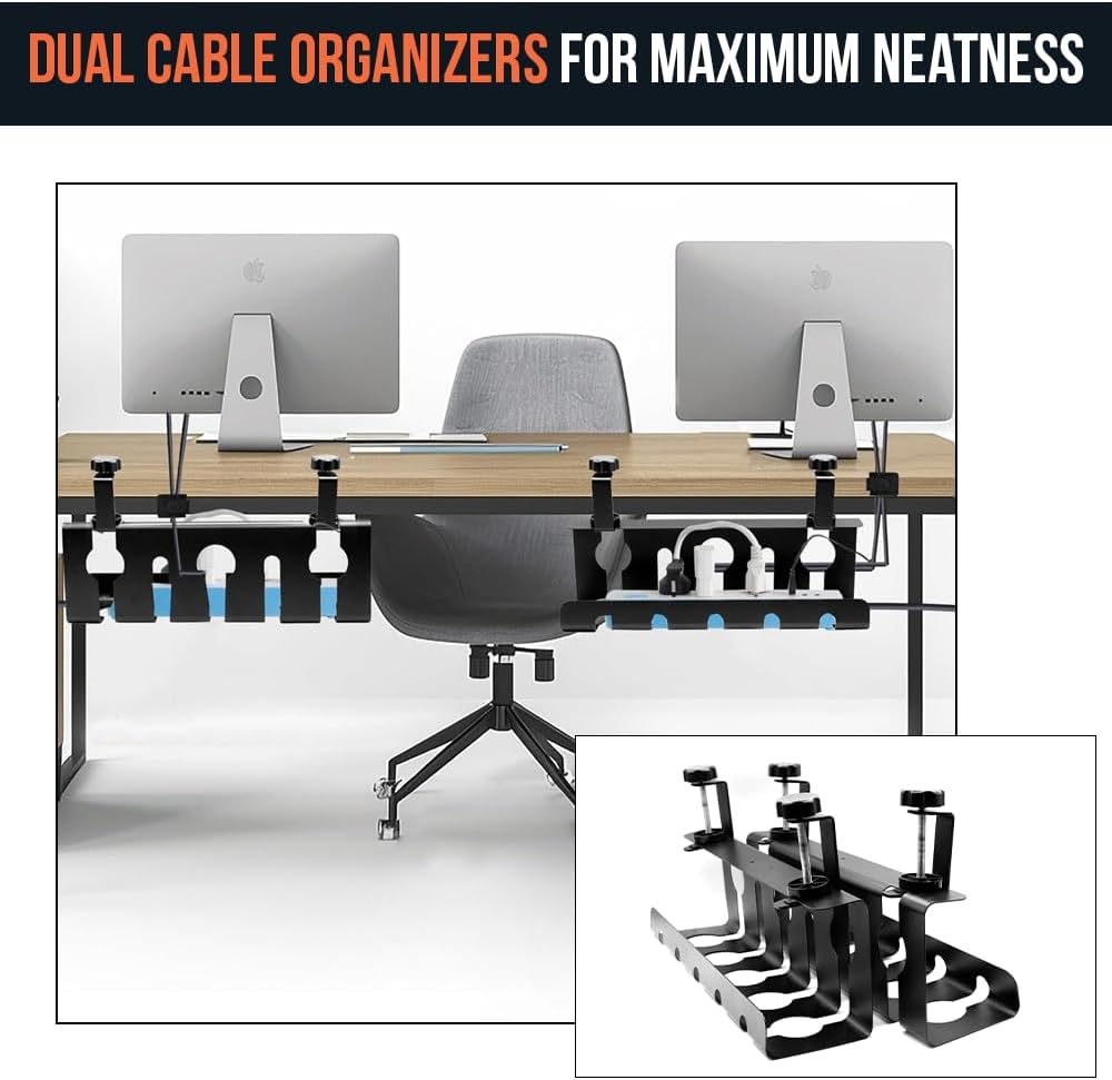 2Pcs 15.75 Inch Super Sturdy Gaming Cable Management Standing Desk wire organizer Large cord basket Under desk rack Mount With Clamps & Screws power strip holder chord organization j channel No Damage