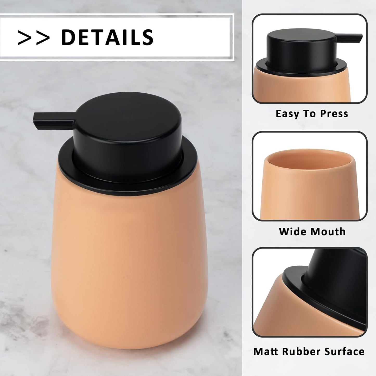 Soap Foaming Dispenser Ceramic with Easy-to-Press Pump Hand Foam Dispenser for Shampoo Bathroom Kitchen 12 oz