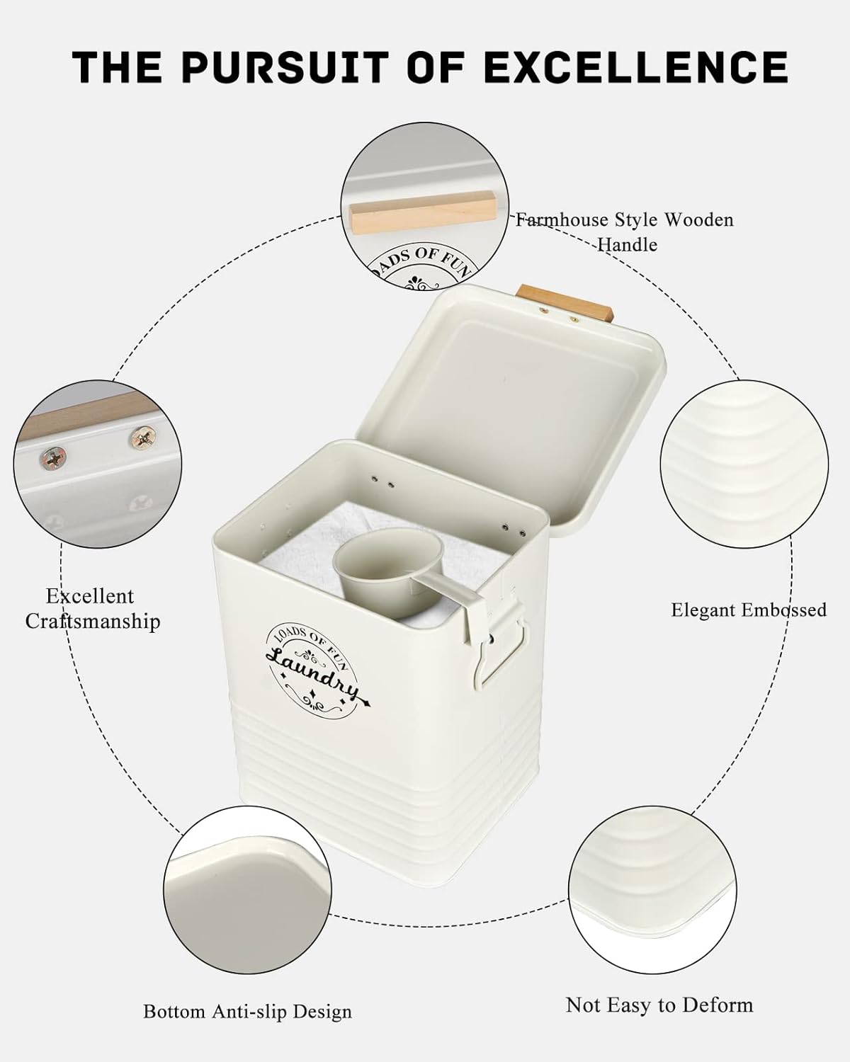 Laundry Detergent Powder Container Dispenser Holder for Laundry Room Organization. Metal Laundry Soap Dispenser with Scoop and Lid. Modern Farmhouse Laundry Room Decor and Accessories (Cream)