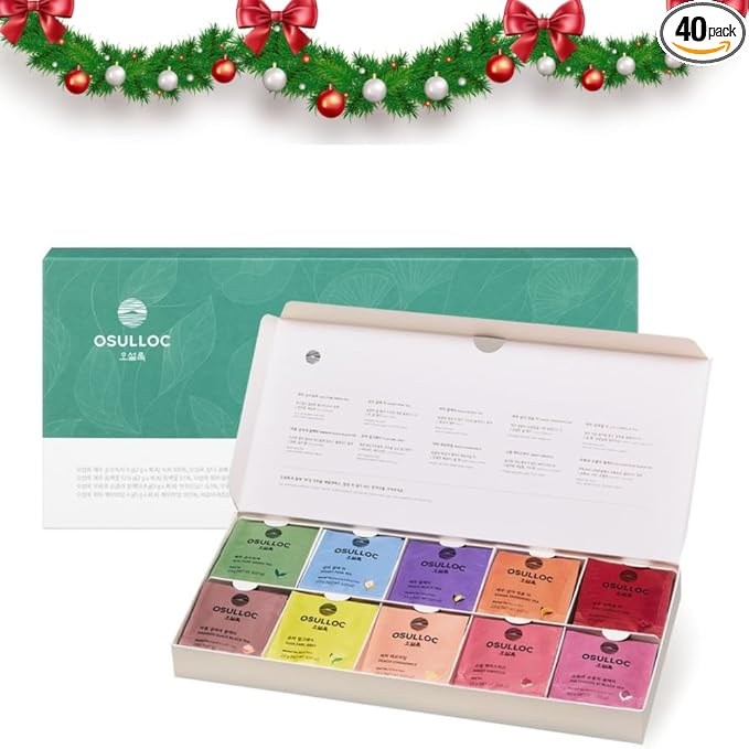 OSULLOC Premium Tea Collection (40 count, 10 flavors x 4 ea), Christmas Gift Guide, Self Care Gift Box, Premium Organic Pure & Blended Tea from Jeju