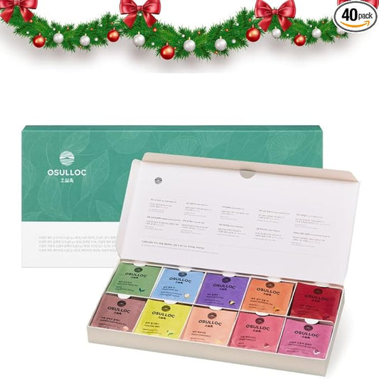 OSULLOC Premium Tea Collection (40 count, 10 flavors x 4 ea), Christmas Gift Guide, Self Care Gift Box, Premium Organic Pure & Blended Tea from Jeju
