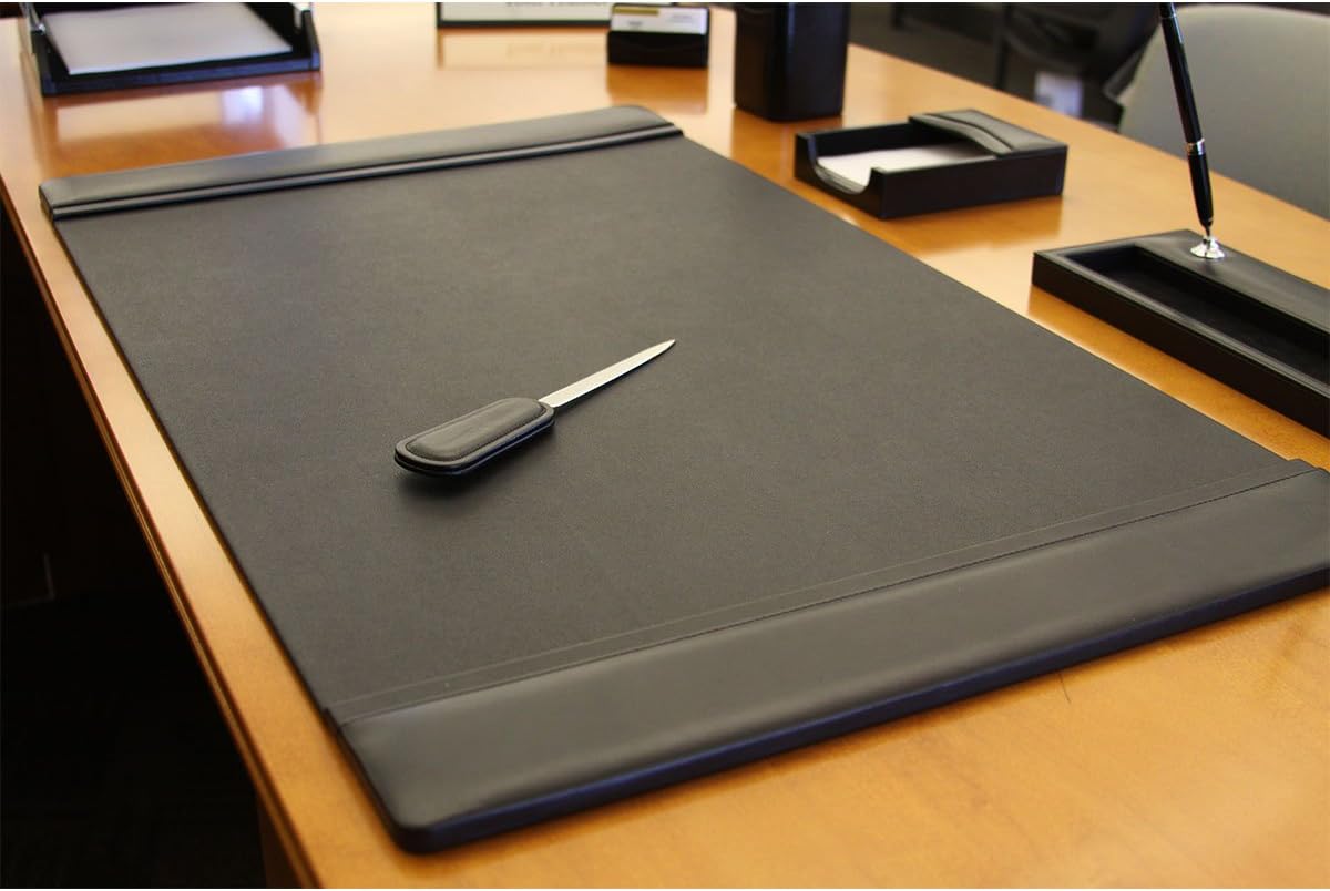 Dacasso Black Leather 38" x 24" Side-Rail Desk Pad