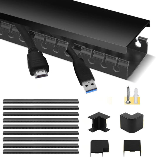Cable Raceway Kit, Stageek Cable Management System Open Slot Wiring Raceway Duct with Cover, On-Wall Concealer Organizer for Cable Pass to Hide Wires Cords for TVs, Computers - 9x15.4inch, Black
