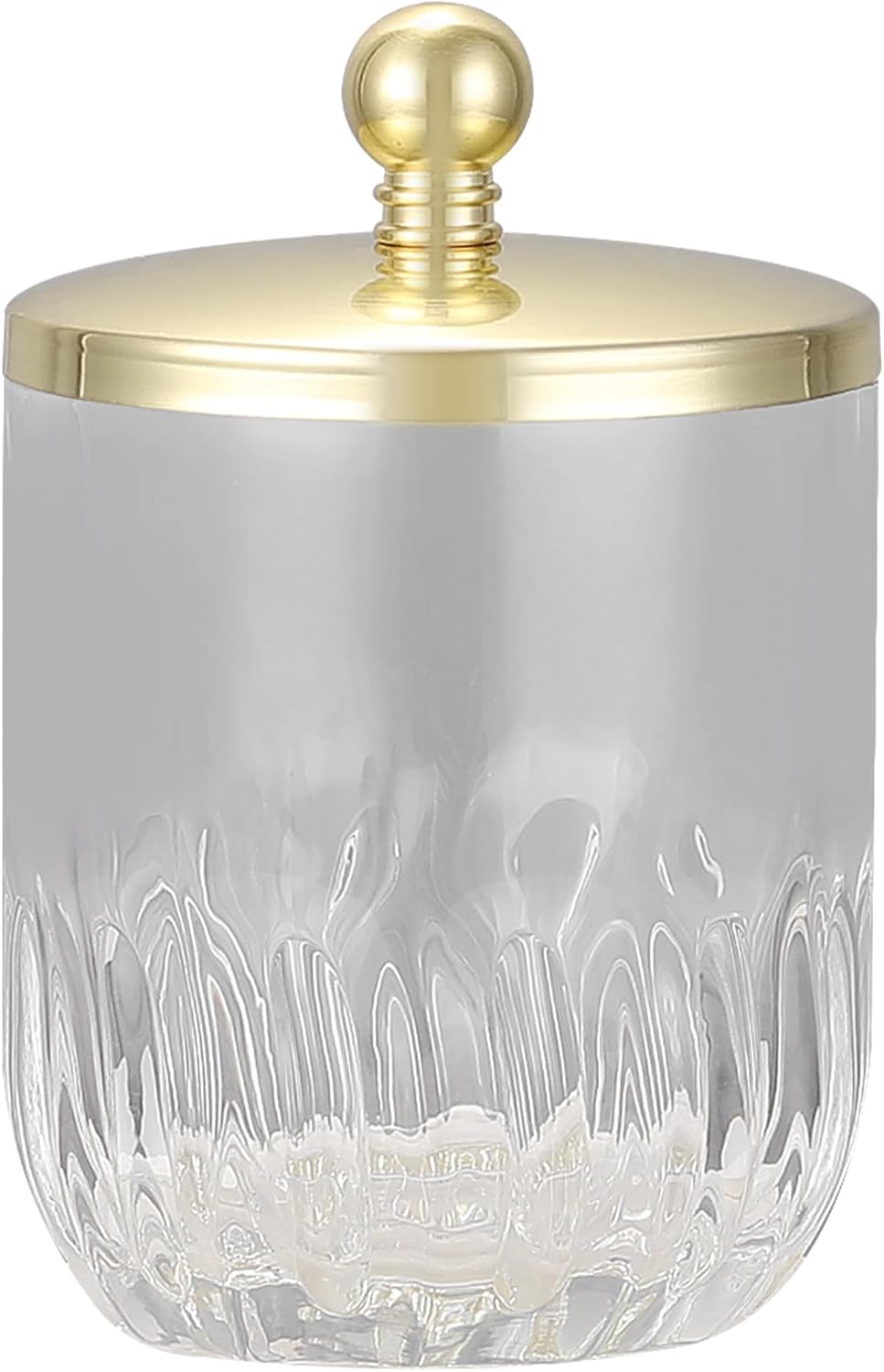 Clear Transparent Apothecary Vertical Wavy Glass Jar With Gold Metal Lid Cover for Bathroom Organization, Cotton Balls, Q Tips, and Small Accessories, Bathroom Storage