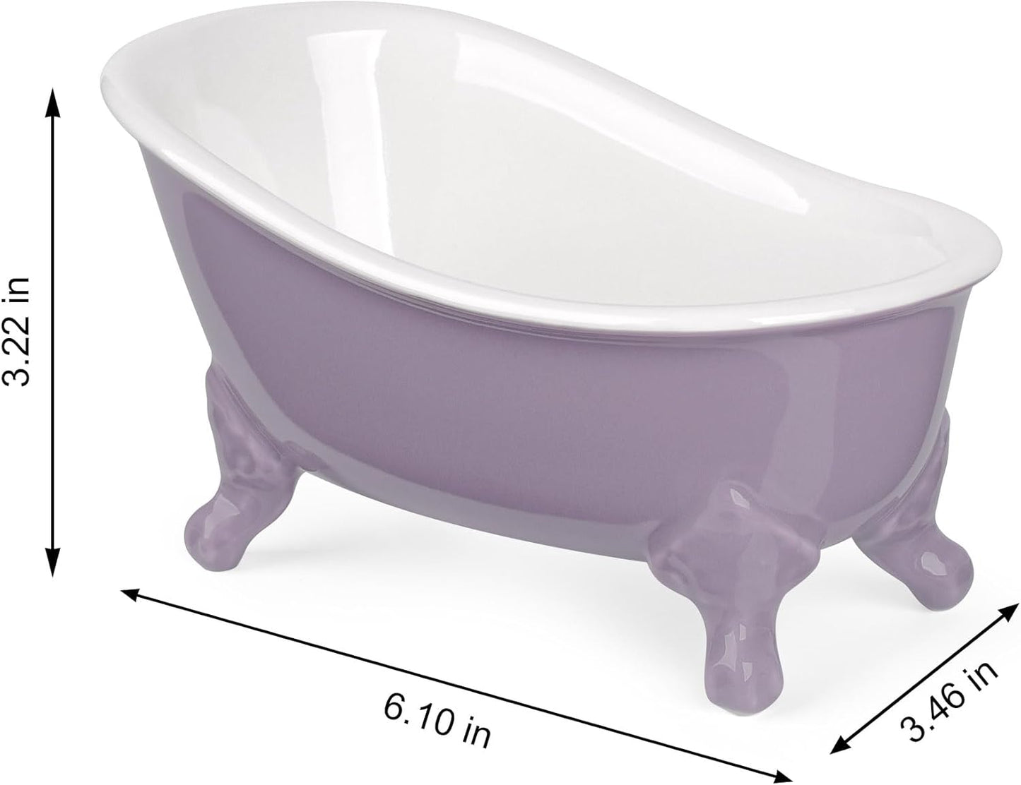 6.1" Vintage Ceramic Mini Decorative Clawfoot Bathtub Bar Soap Dish, Kitchen Sponge Holder and Shower Tray for Bathroom, 1 Pack (Lavender)