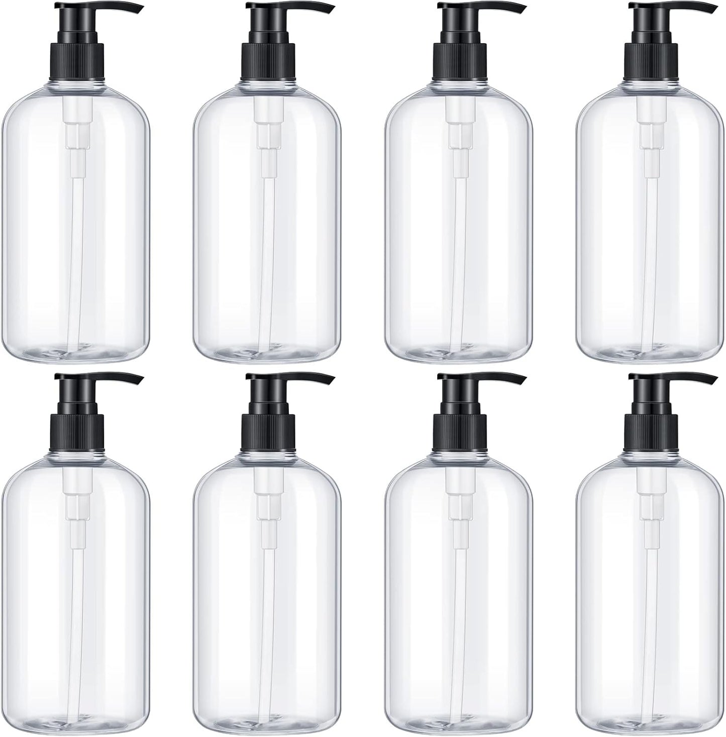 8 Pcs Plastic Pump Bottles Empty Lotion Bottle with Pump Refillable Dish Soap Dispenser Portable Hand Soap Dispenser Shampoo Lotion Container for Oil Liquid Soap(Clear,16 oz)