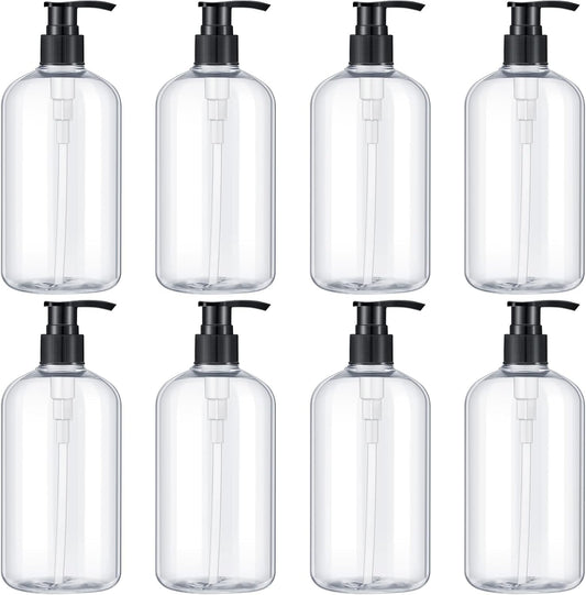 8 Pcs Plastic Pump Bottles Empty Lotion Bottle with Pump Refillable Dish Soap Dispenser Portable Hand Soap Dispenser Shampoo Lotion Container for Oil Liquid Soap(Clear,16 oz)