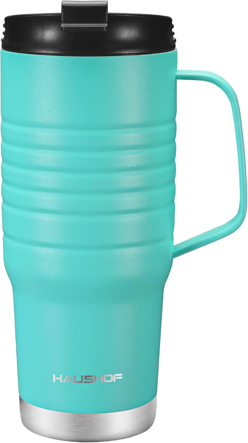 HAUSHOF 24 oz Travel Mug with Handle, Stainless Steel Vacuum Insulated Coffee, Double Wall Travel Mugs with Leakproof Lid, BPA Free