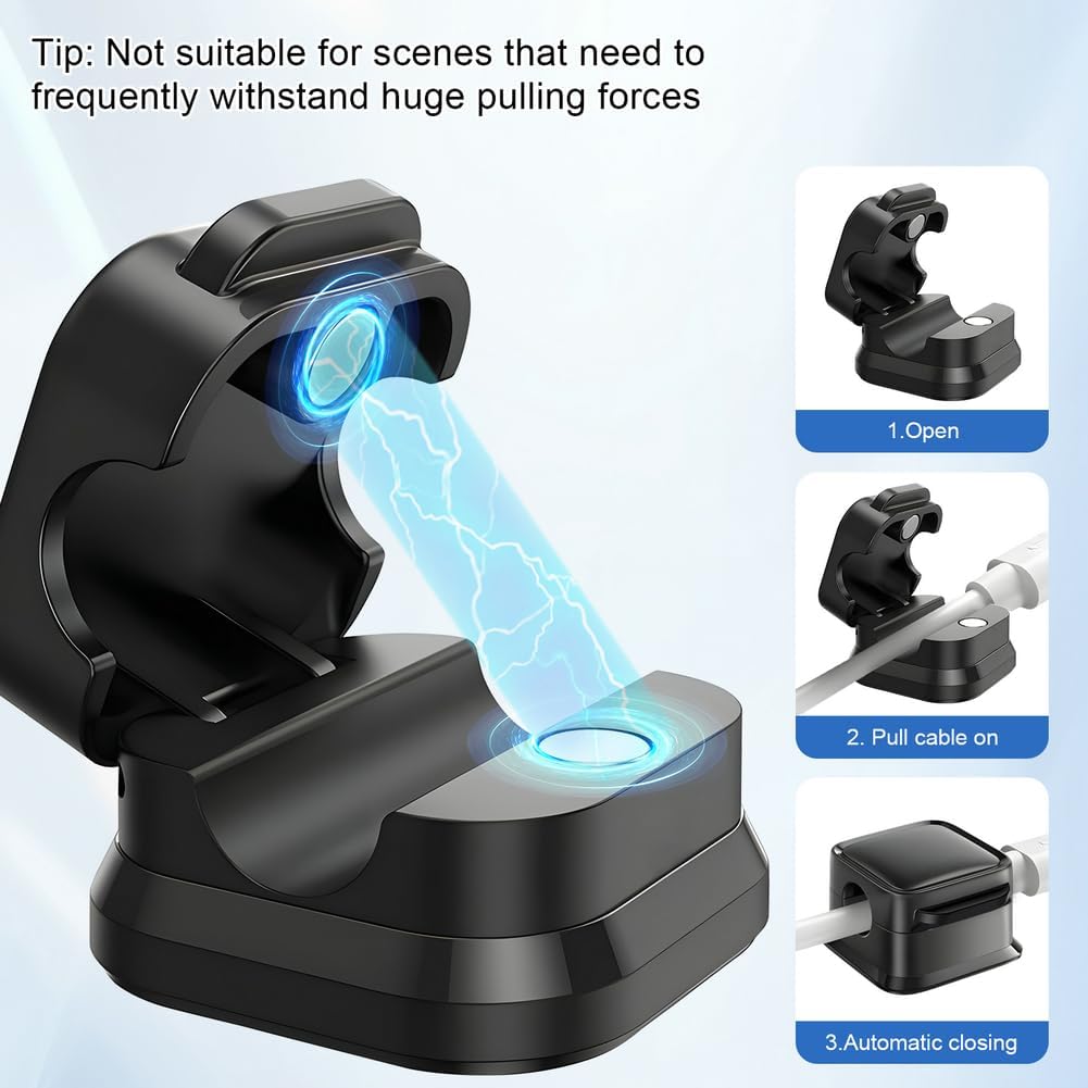 18 Pack Cord Organizer Holder,Magnetic Cable Clips Management, Easy Adhesive Phone USB Charger Cord Keeper, Hide Or Organize Desk Cable for Kitchen, Office, Car, Nightstand （Black）