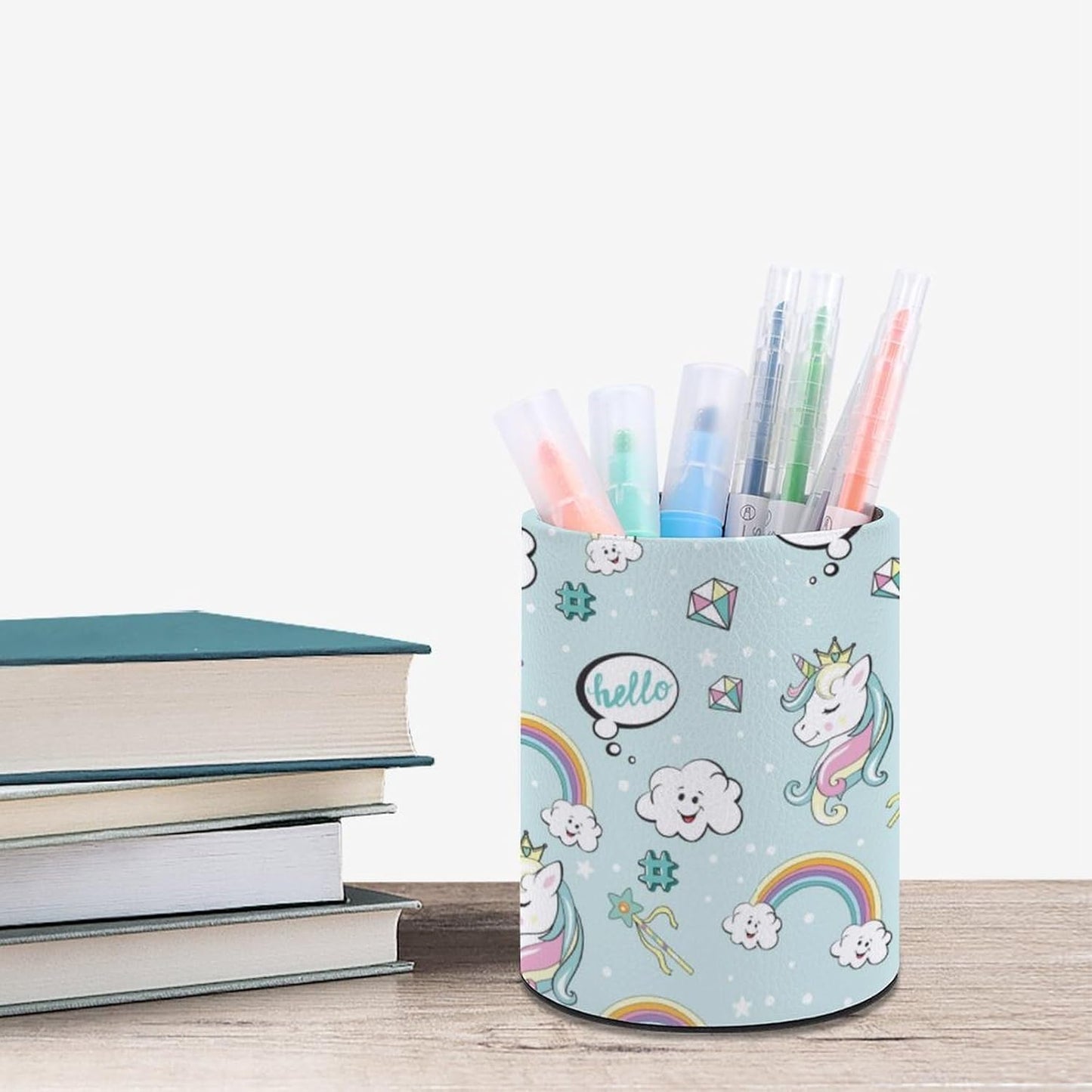 Pen Holder Pencil Organizer Cute Pencil Cup Desk Decor Makeup Brush Holder PU Multifunctional Office Suppliesfor Home Classroom School (Unicorn)