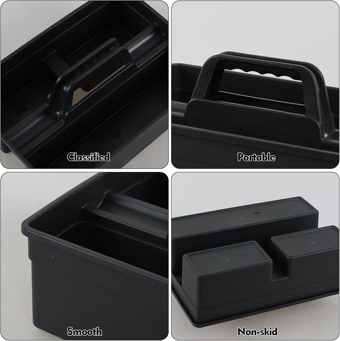 Vababa Plastic Caddy with Handle, Supply Cleaning Caddy with Handle, 4-Pack, Grey, 15.19" x 10.78" x 4.52"