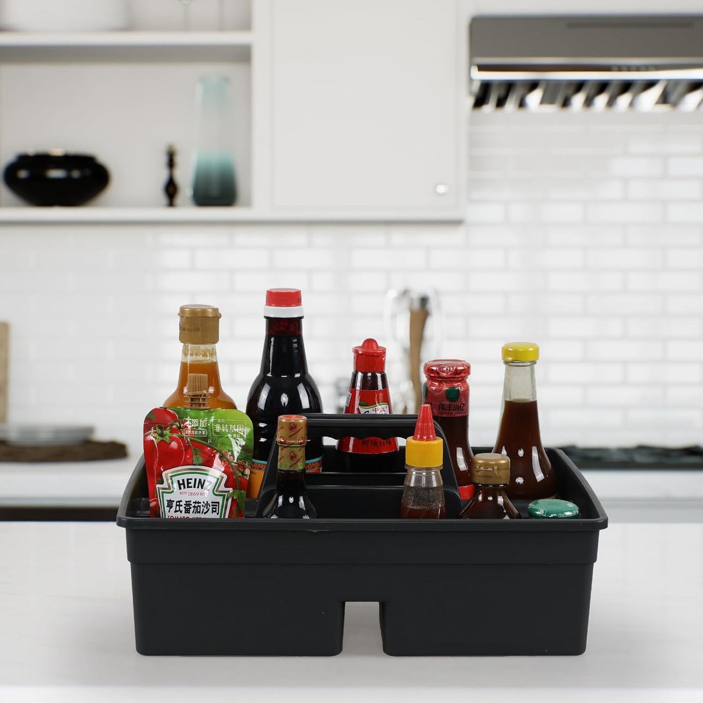 Vababa Plastic Caddy with Handle, Supply Cleaning Caddy with Handle, 4-Pack, Grey, 15.19" x 10.78" x 4.52"