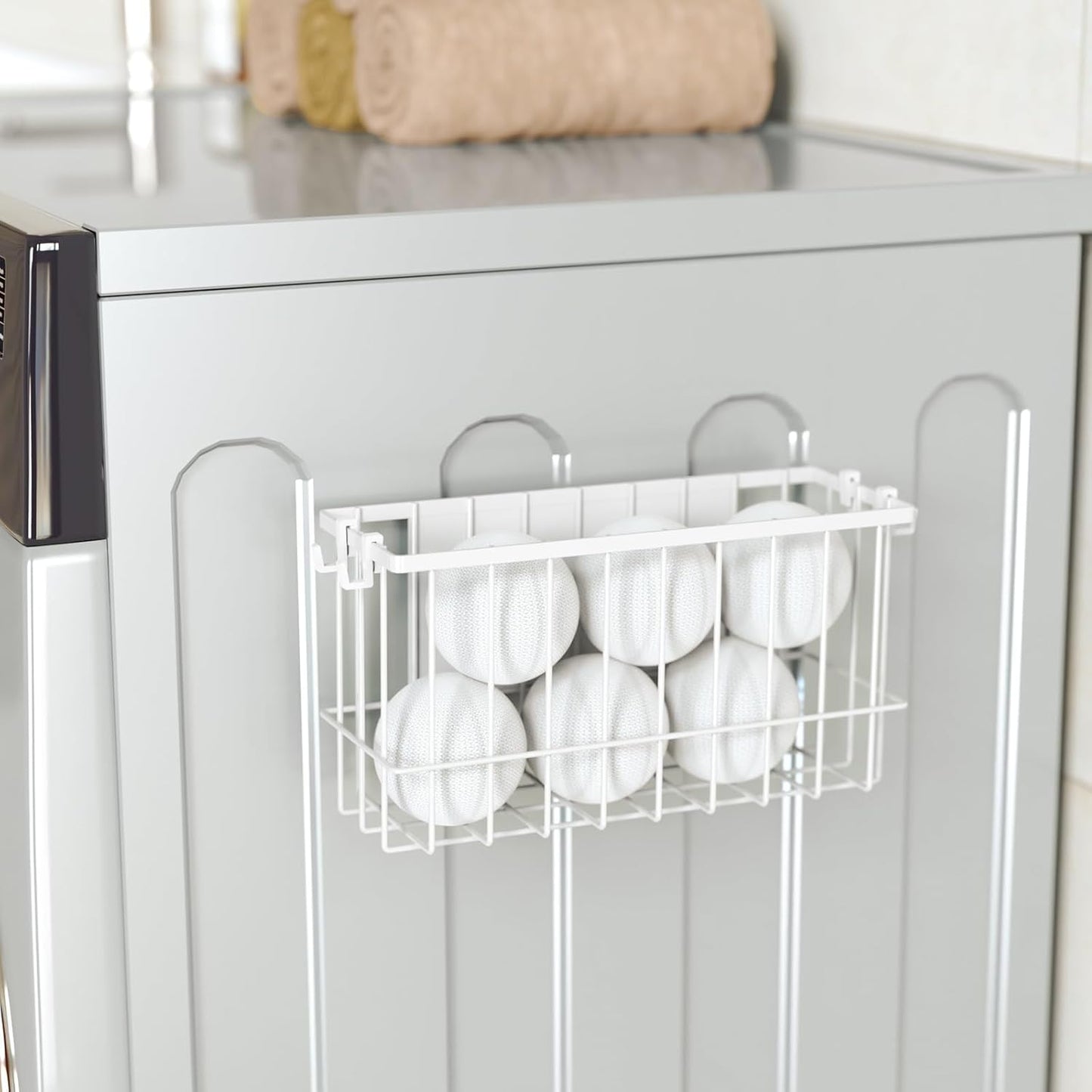 NiHome Magnetic Metal Basket Organizers, Dryer Ball Holder, 2PCS Medium & Small, Versatile Storage for Kitchen & Office Holds Up to 14 lbs, Easy Attach to Refrigerator or Any Magnetic Surface (White)